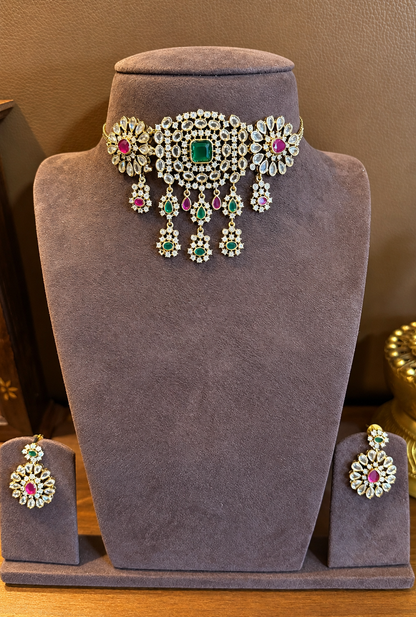 Tara - Victorian Moissanite Polki Choker Set