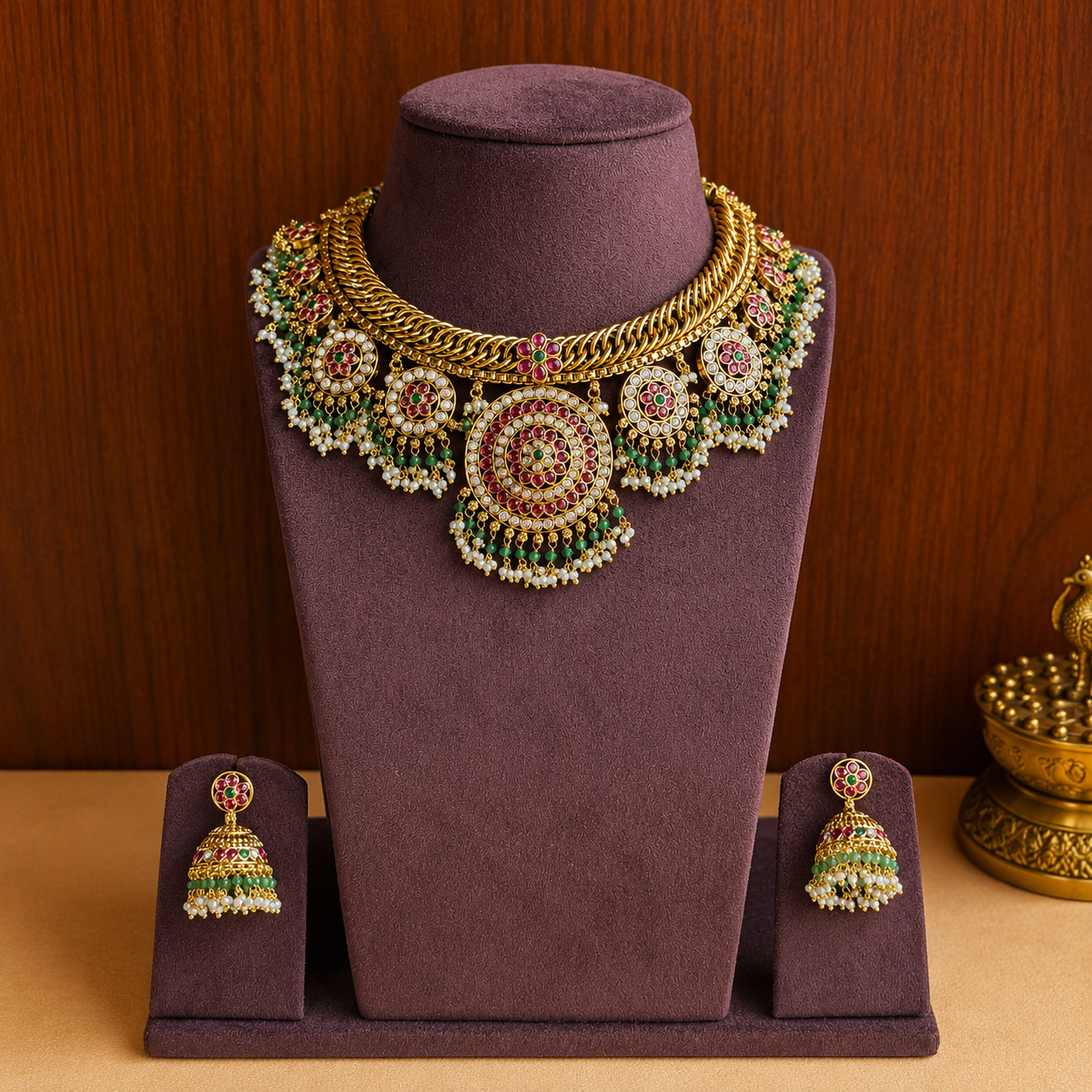 Rajamandala Bottu Mala – Original Jadau Kundan Necklace Set.