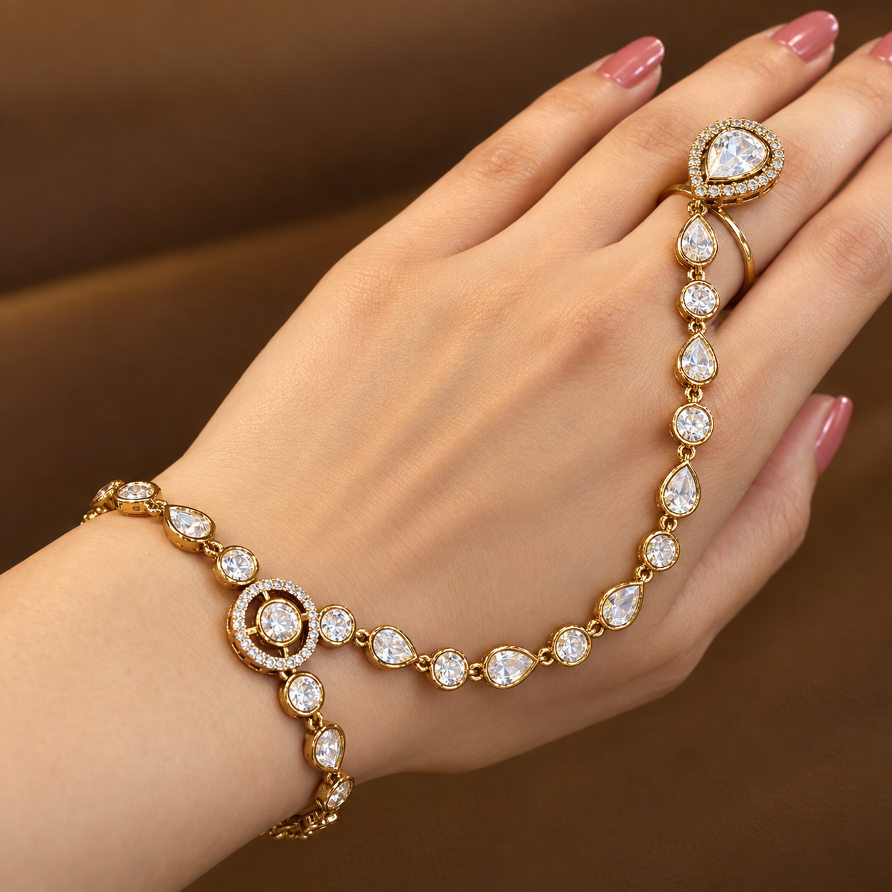 Aaradhya - Real Moissanite Polki Hathphool