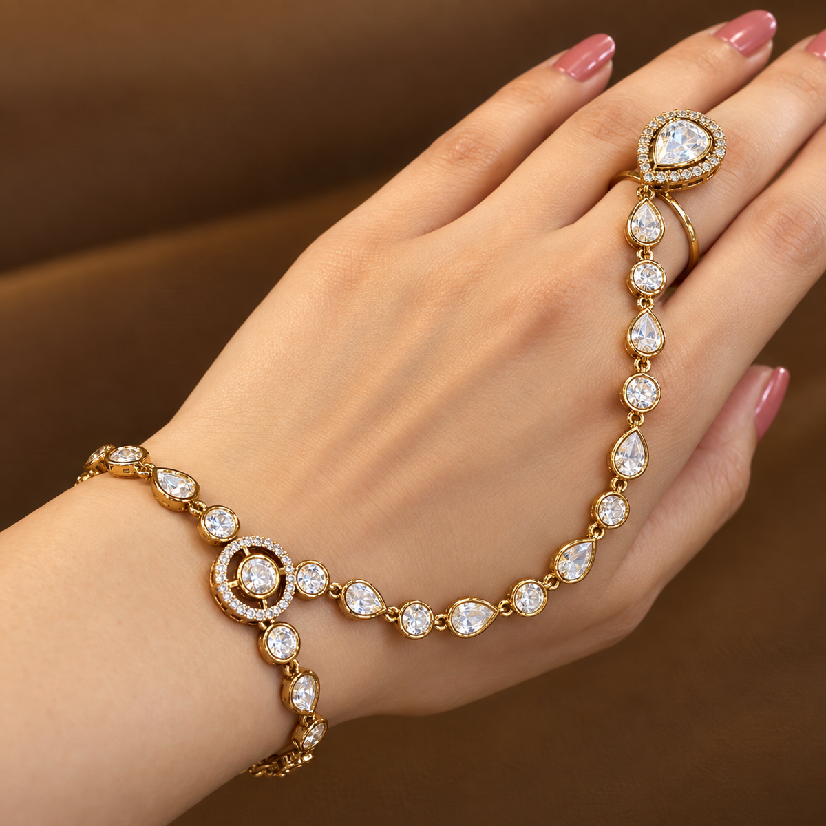 Aaradhya - Real Moissanite Polki Hathphool