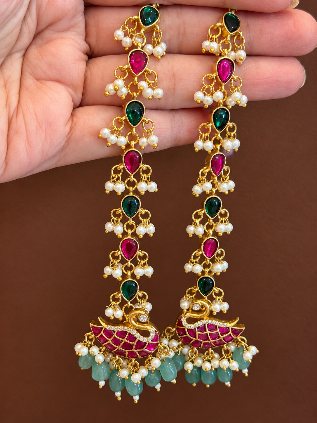 Hansika – Jadau Kundan Statement Studs with Detachable Ear Chain
