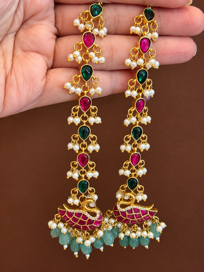 Hansika – Jadau Kundan Statement Studs with Detachable Ear Chain