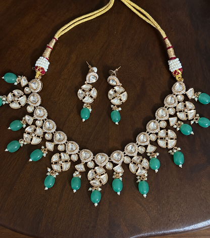 Vanya – Moissanite Emerald Bead Drop Necklace Set