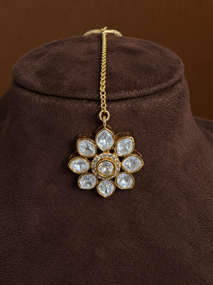Champa – Real Moissanite Polki Floral Maang Tikka