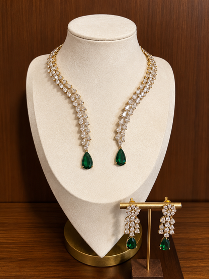 Zelora – Emerald Cascade Necklet with Earring Set