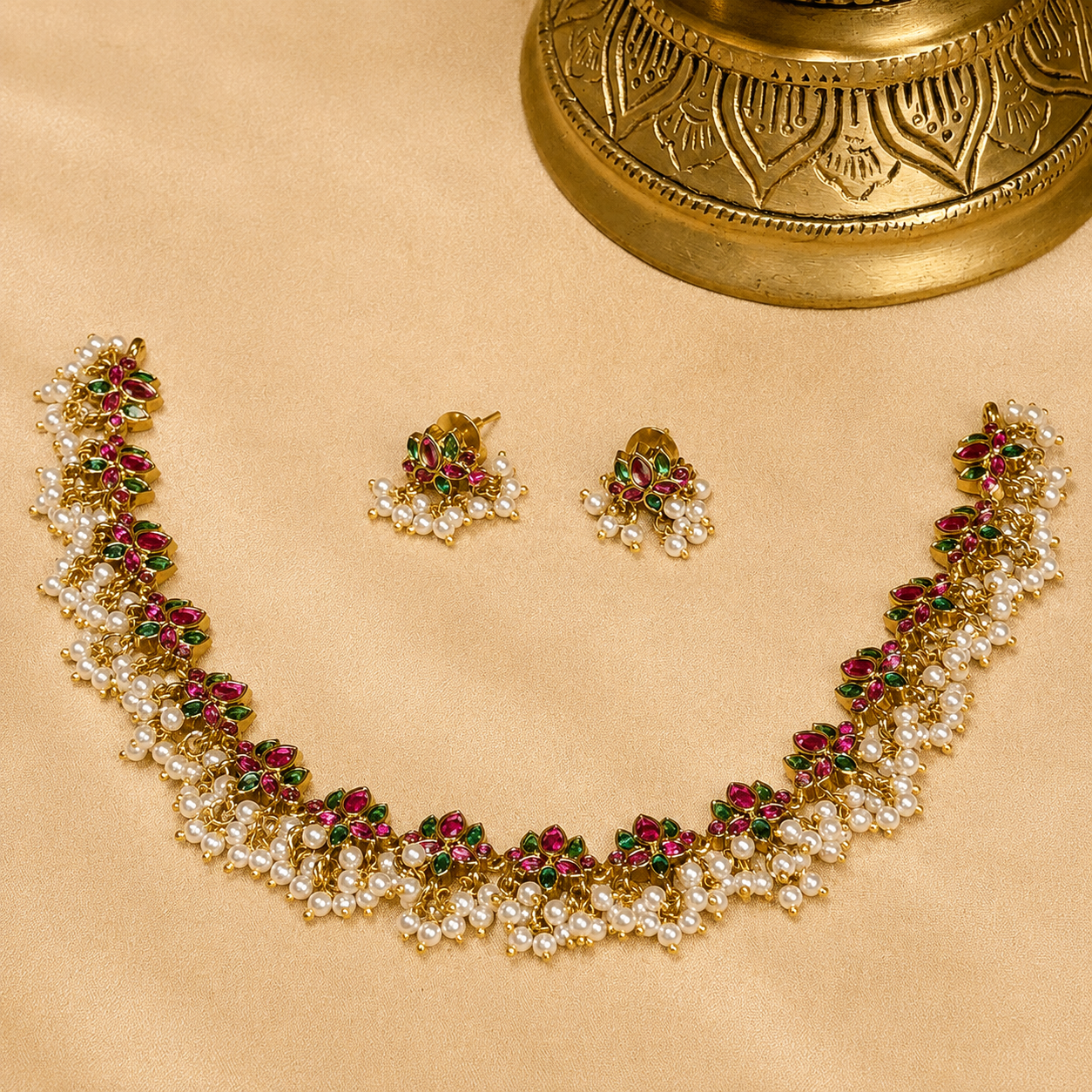 Kamal Tarang - Lotus Pearl Original Jadau Kundan Necklace Set.
