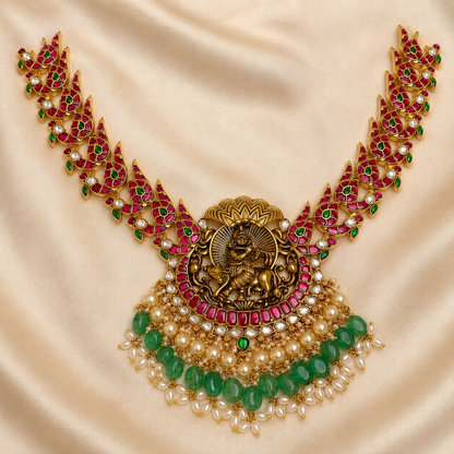 Krishna Kili Kantika - Statement Jadau kundan Necklace