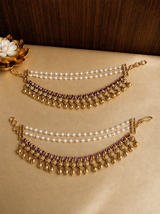 Kashika Maattil – Original Jadau Temple Ear Chain (Maattal)