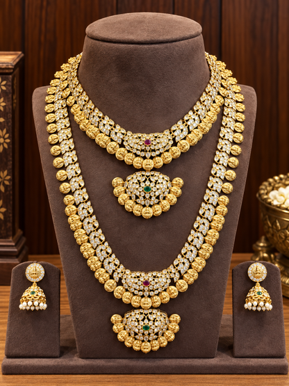 Mahalakshmi Kasusara Necklace - Convertible Zircon Coin Necklace Set