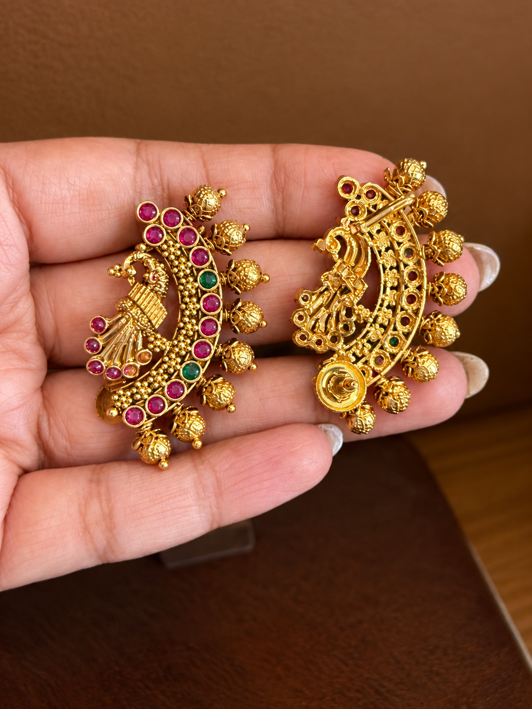 Mayur Karnika – Peacock Temple Jewellery Stud with Ear Cuff