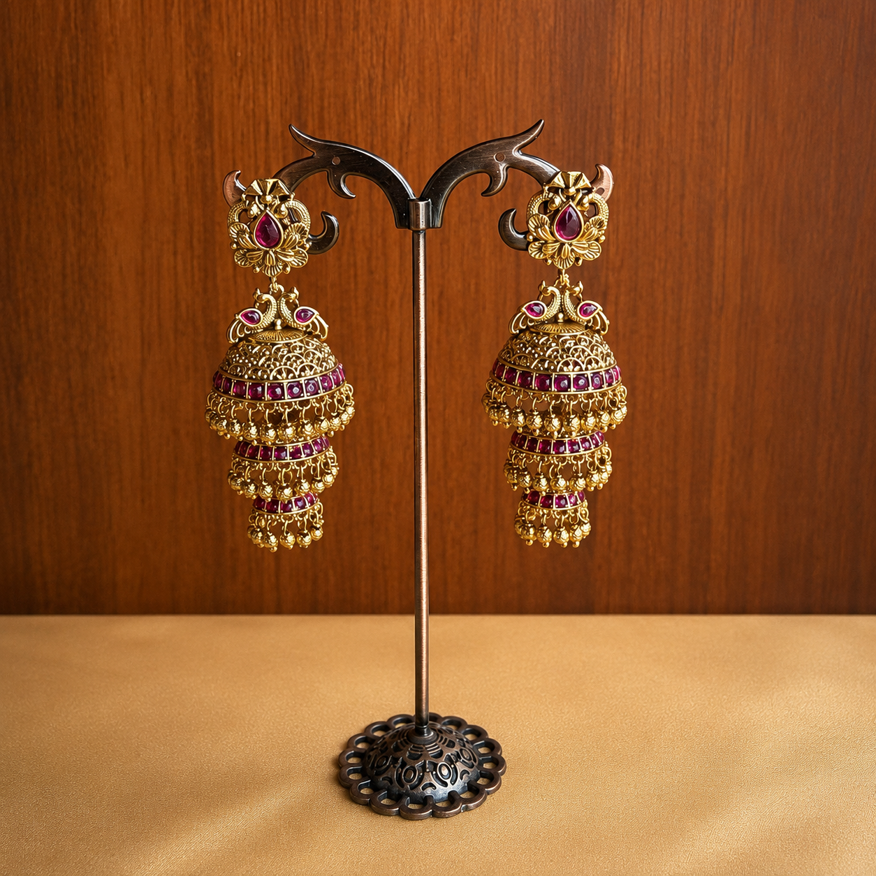 Trilaya – Three-Layered original Jadau Antique Temple Jhumka.
