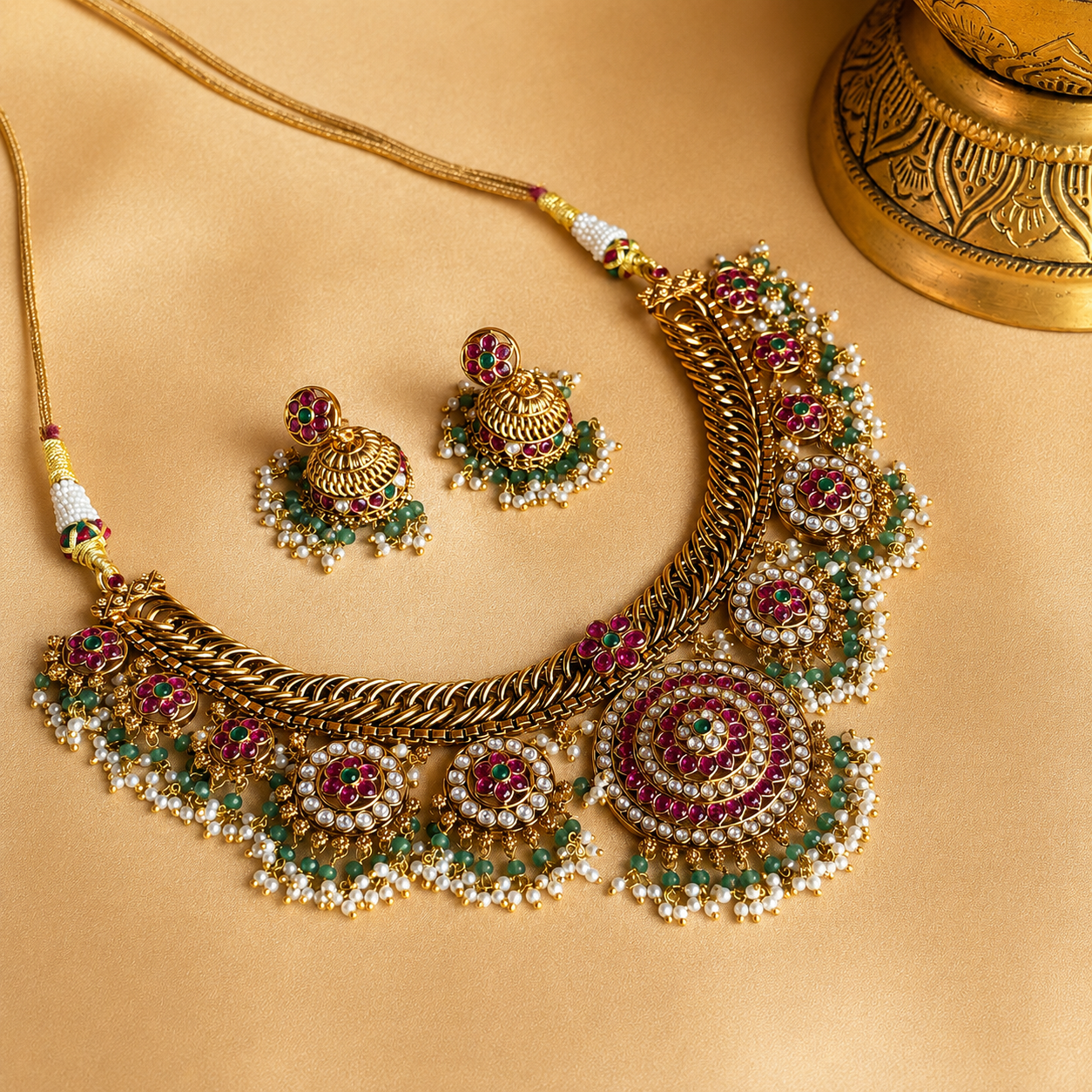 Rajamandala Bottu Mala – Original Jadau Kundan Necklace Set.