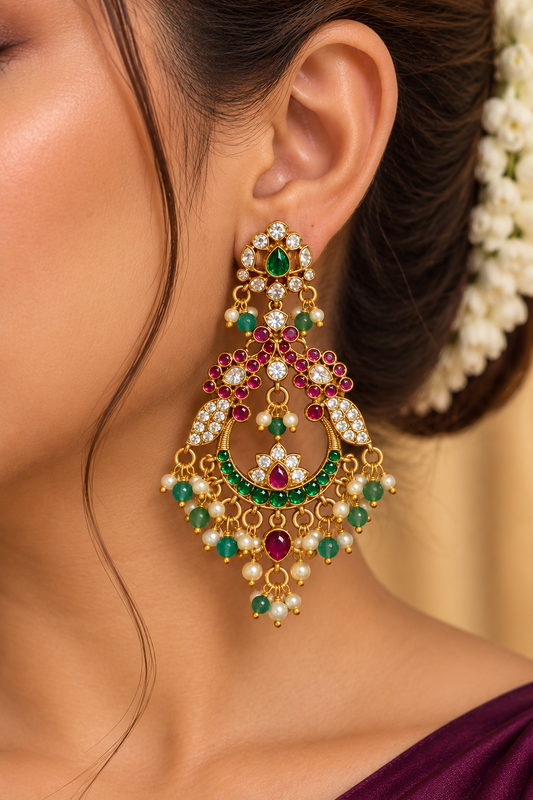 Mayurika – Emerald & Ruby Chandbali Earrings