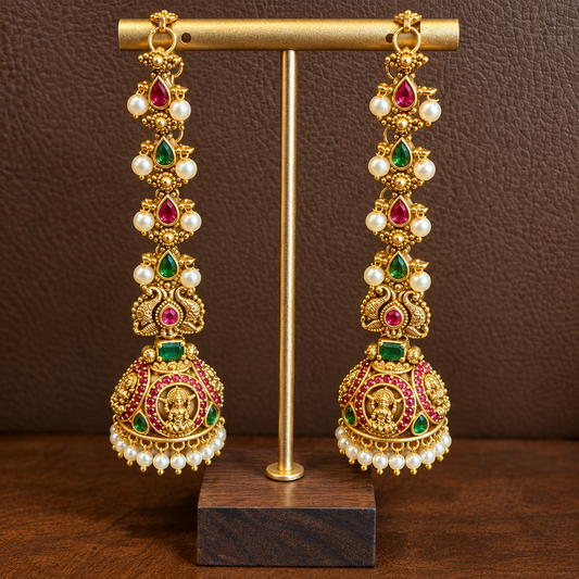 Vasundhara - Lakshmi Kemp Kundan Jhumka with Ear Chain