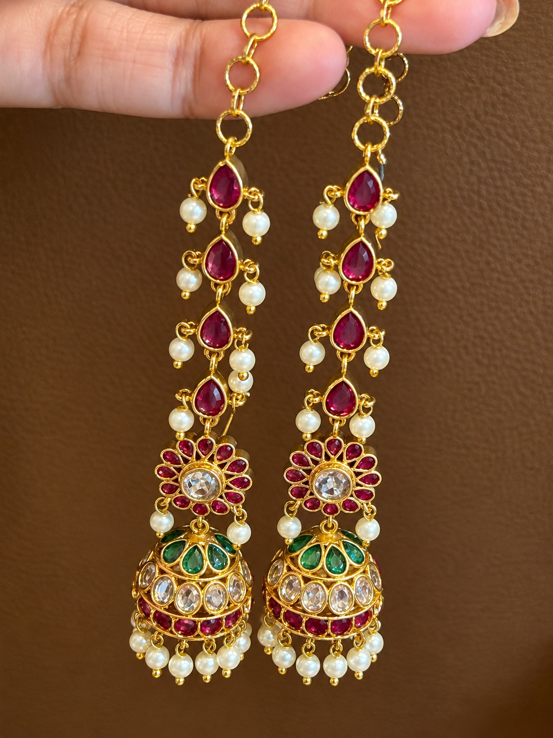 Mrinalika - Kemp Kundan Jhumka with Ear Chain