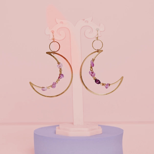 Amethyst Crescent Earring