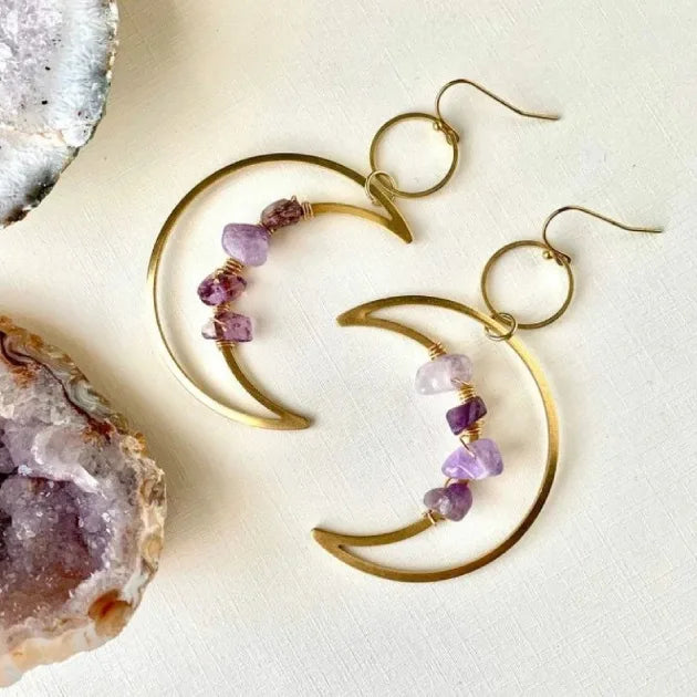 Amethyst Crescent Earring