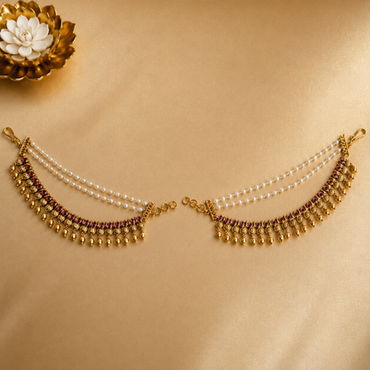 Kashika Maattil – Original Jadau Temple Ear Chain (Maattal)