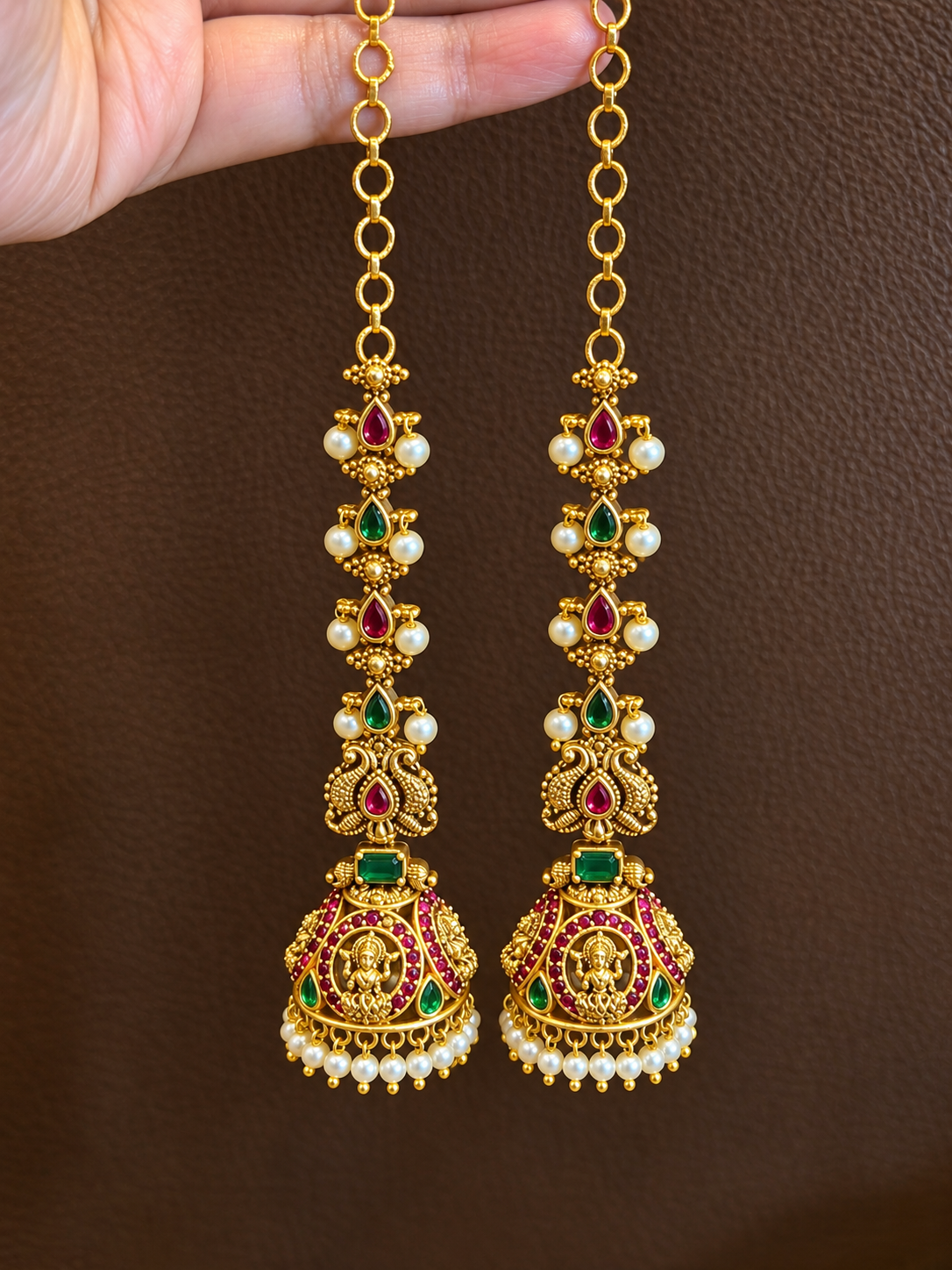 Vasundhara - Lakshmi Kemp Kundan Jhumka with Ear Chain