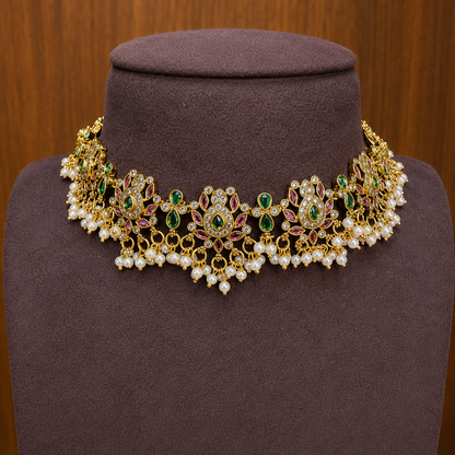 Pushpa Manjari – Original Jadau Kundan Gold Temple Necklace Set.