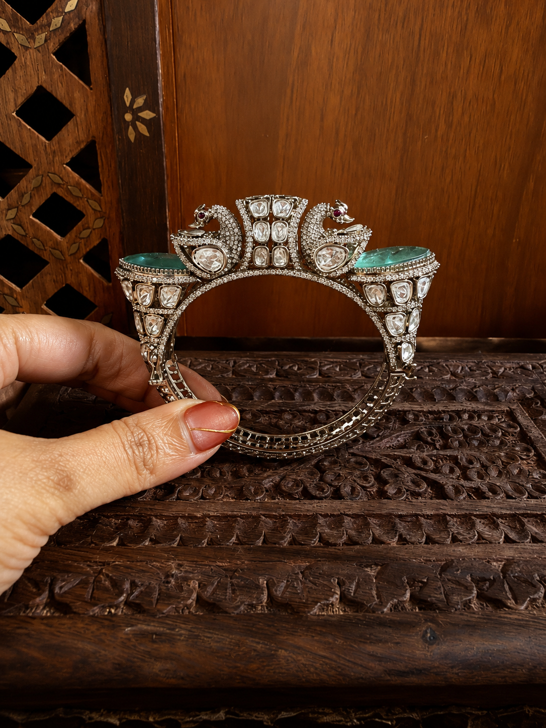 Mayurika Crown Emerald Statement Cuff