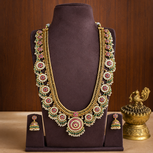 Rajamandala Bottu Mala – Original Jadau Kundan Long Haaram.