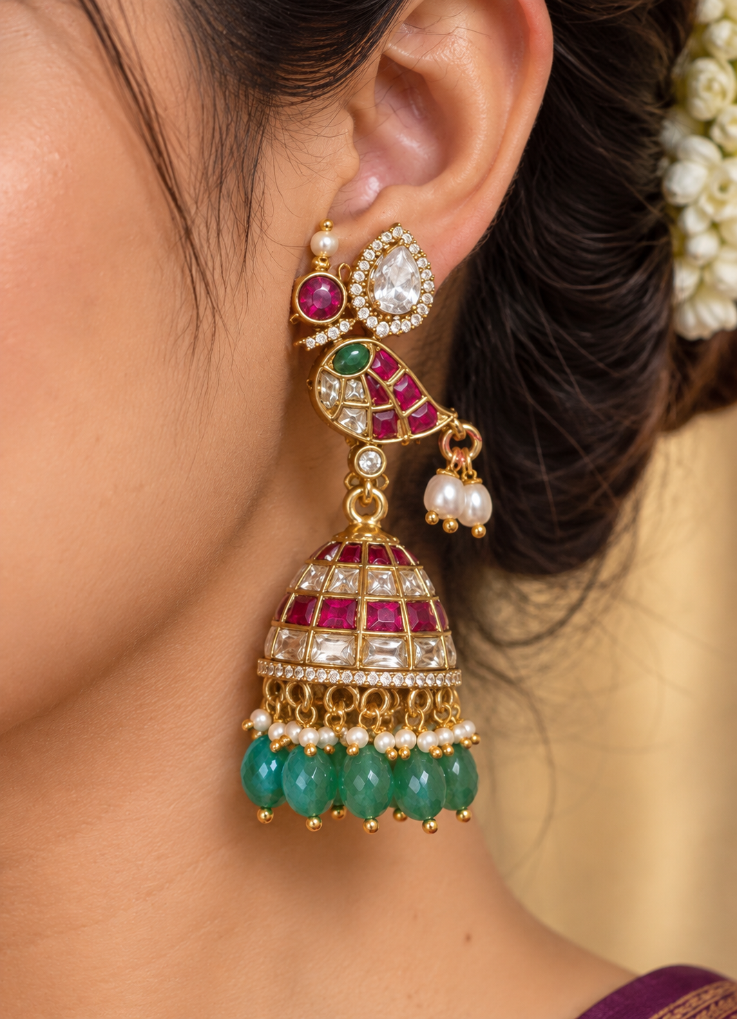 Kili Kundala - Original Jadau Kundan Parrot Jhumka