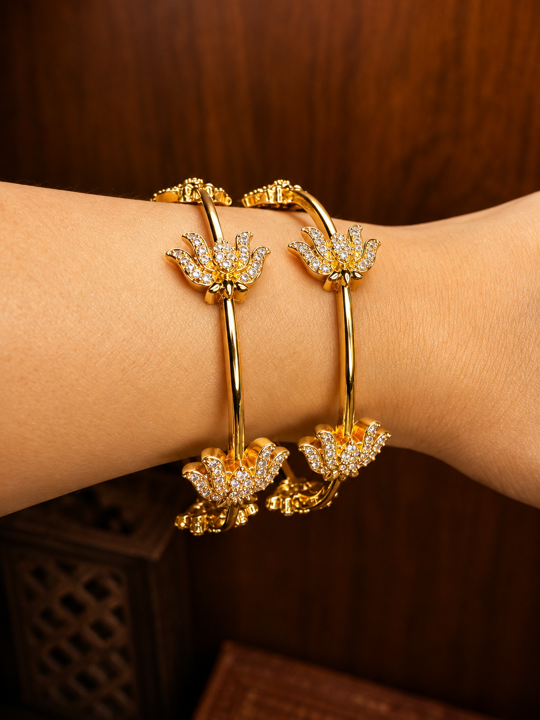 Kamala Valayam - Lotus Zircon Bangle Set