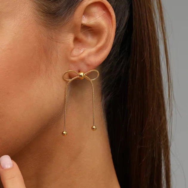 Bead Adorned Bow Earrings