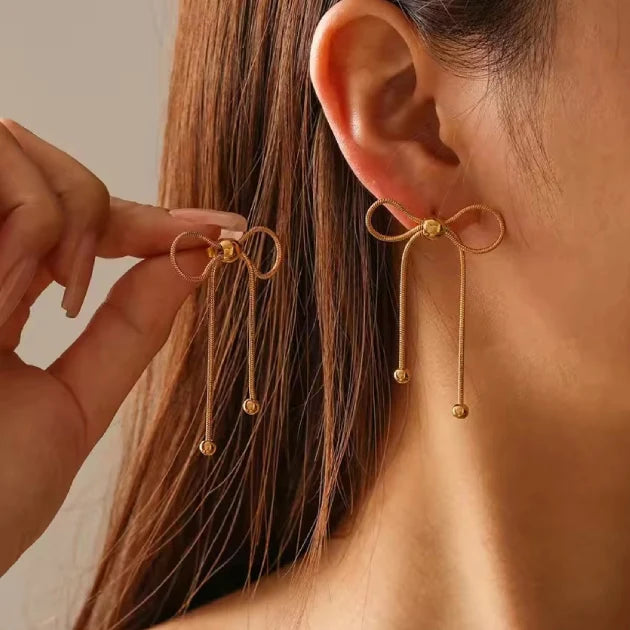 Bead Adorned Bow Earrings