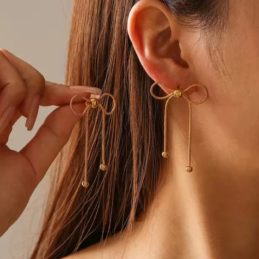 Bead Adorned Bow Earrings