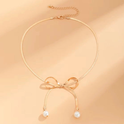 Pearl Droplet Bow Necklace