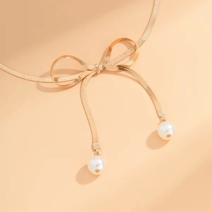Pearl Droplet Bow Necklace
