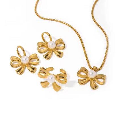 Pearl Bow Neck Charm - 18k Gold Plated