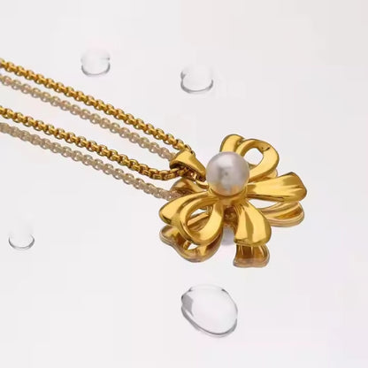 Pearl Bow Neck Charm - 18k Gold Plated