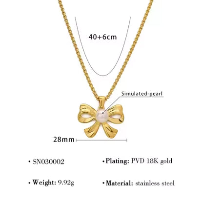 Pearl Bow Neck Charm - 18k Gold Plated