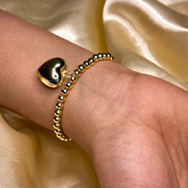 Brass Gold Beads with Heart Bracelet