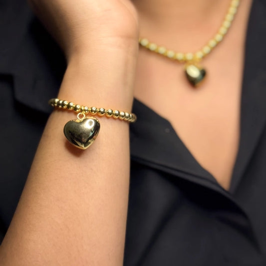Brass Gold Beads with Heart Bracelet