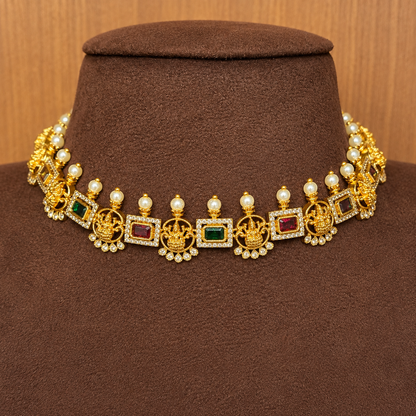 Ratna Lakshmi Kanti – Ruby Emerald Temple Choker Set.