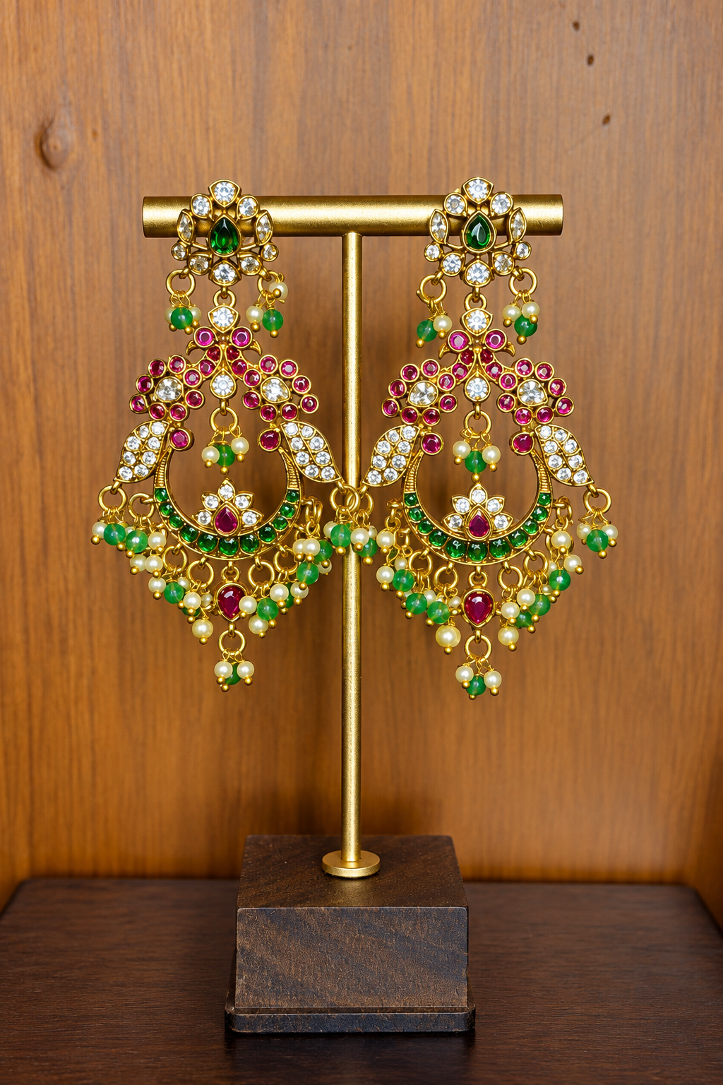Mayurika – Emerald & Ruby Chandbali Earrings
