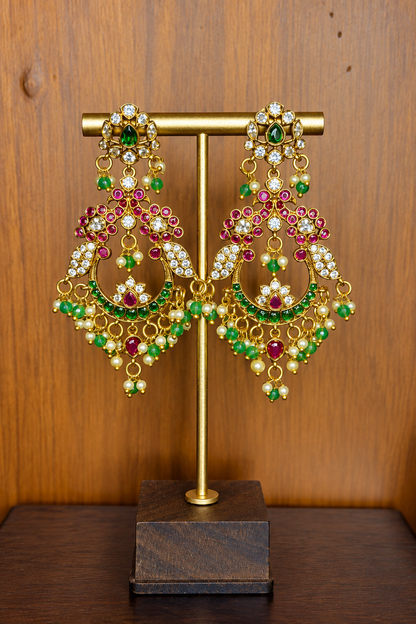Mayurika – Emerald & Ruby Chandbali Earrings