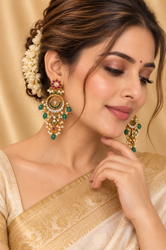 Muktika – Emerald Pearl Chandbali