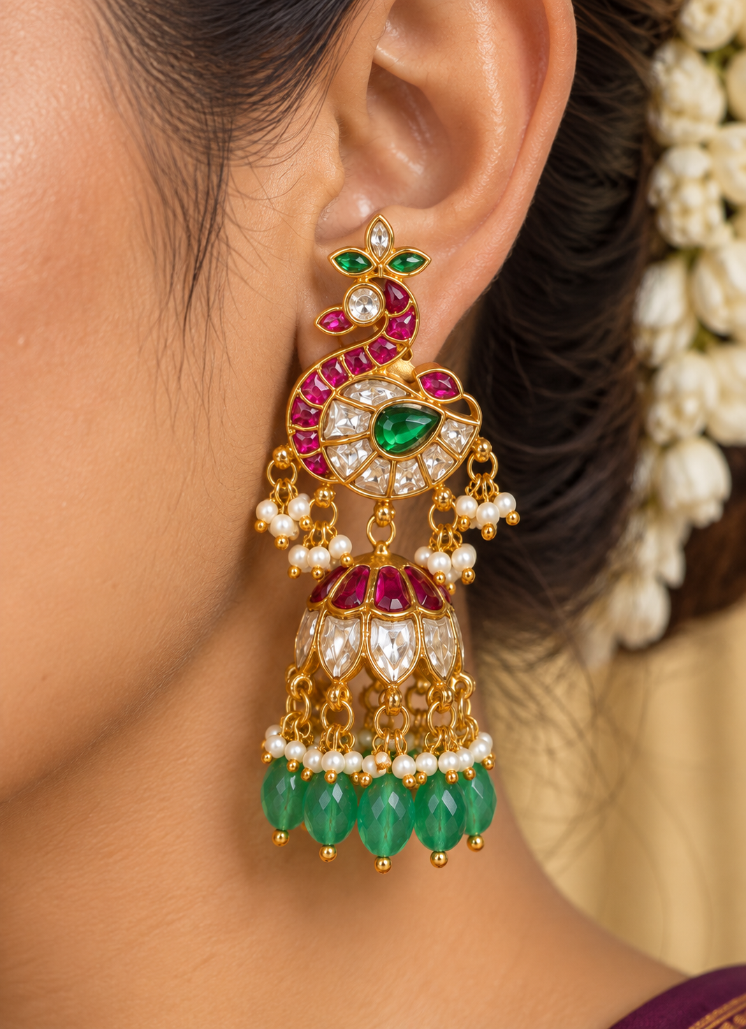 Pre Booking Order - Hamsa Kuntala – Original Jadau Kundan Temple Jhumkas. Will get Dispatched in 10-15 days.