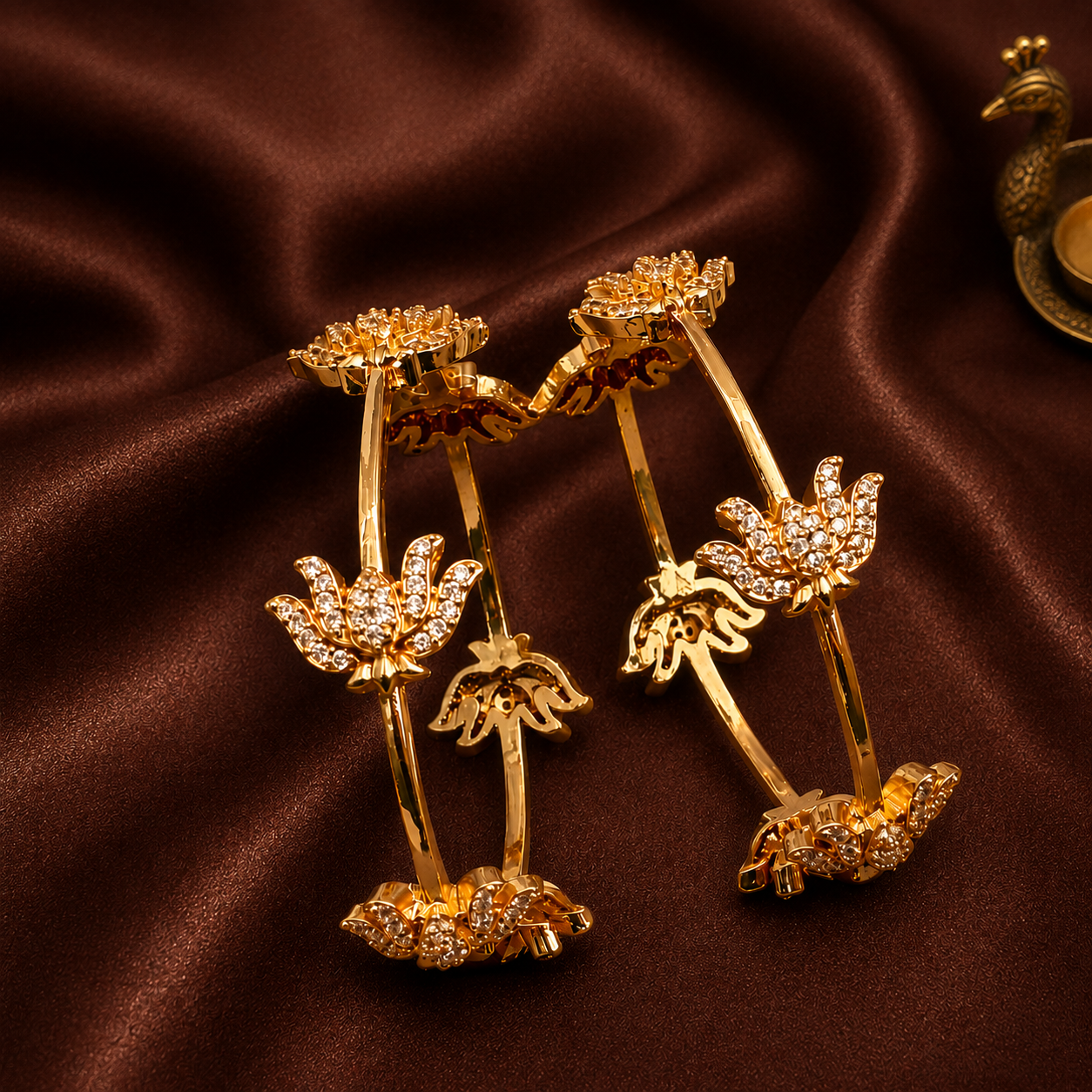 Kamala Valayam - Lotus Zircon Bangle Set