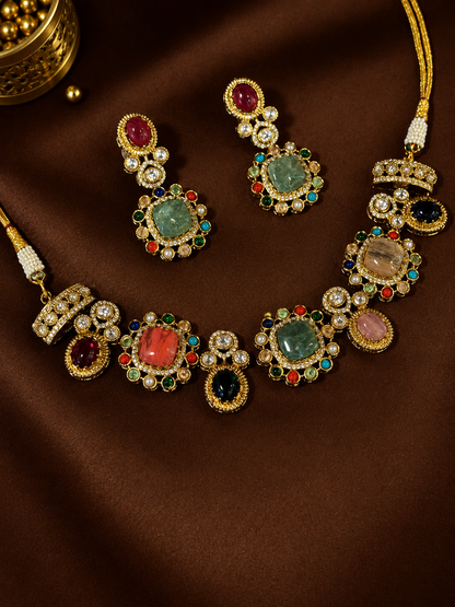 Aarunya – Petite Multigem Heritage Necklace Set.