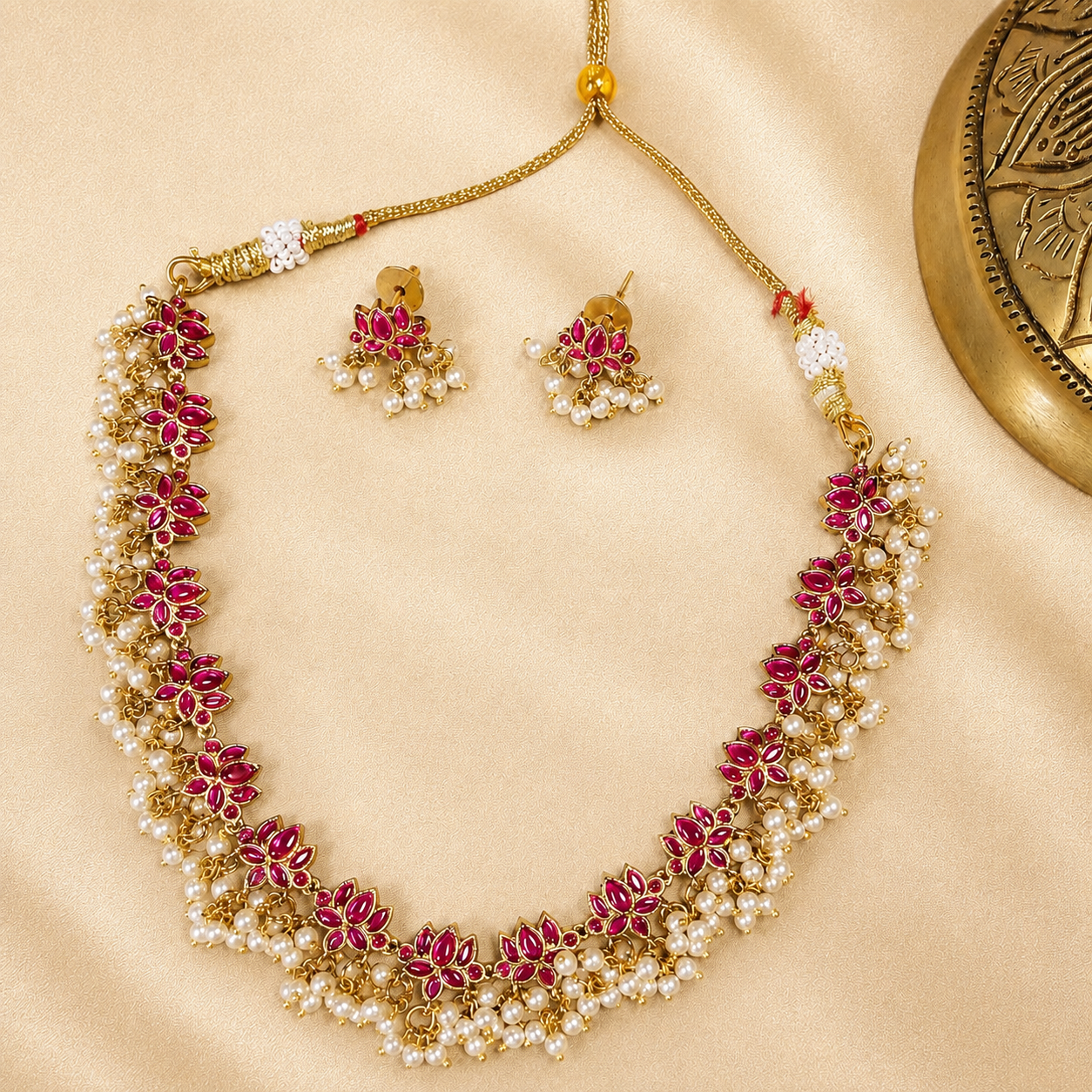 Kamal Tarang - Lotus Pearl Original Jadau Kundan Necklace Set.