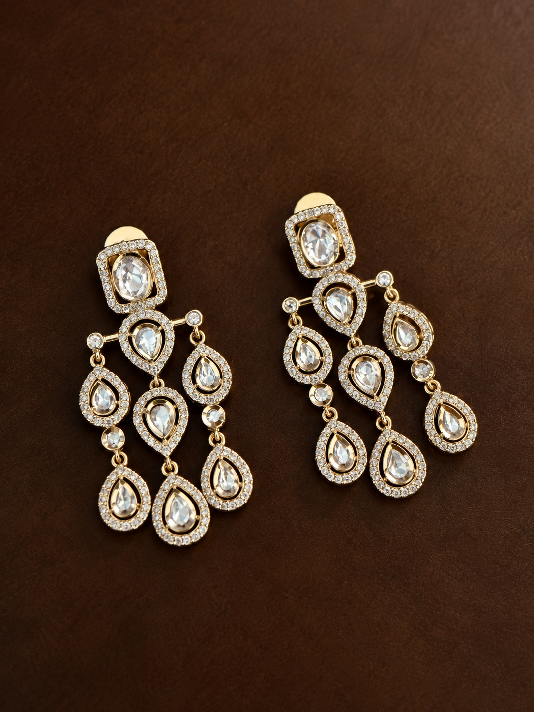 Tarangini – Real Moissanite Polki Chandelier Earrings