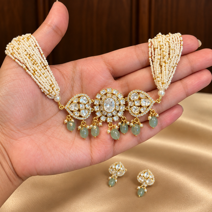 Rohani - Real Moissanite Polki Pearl Strand Choker