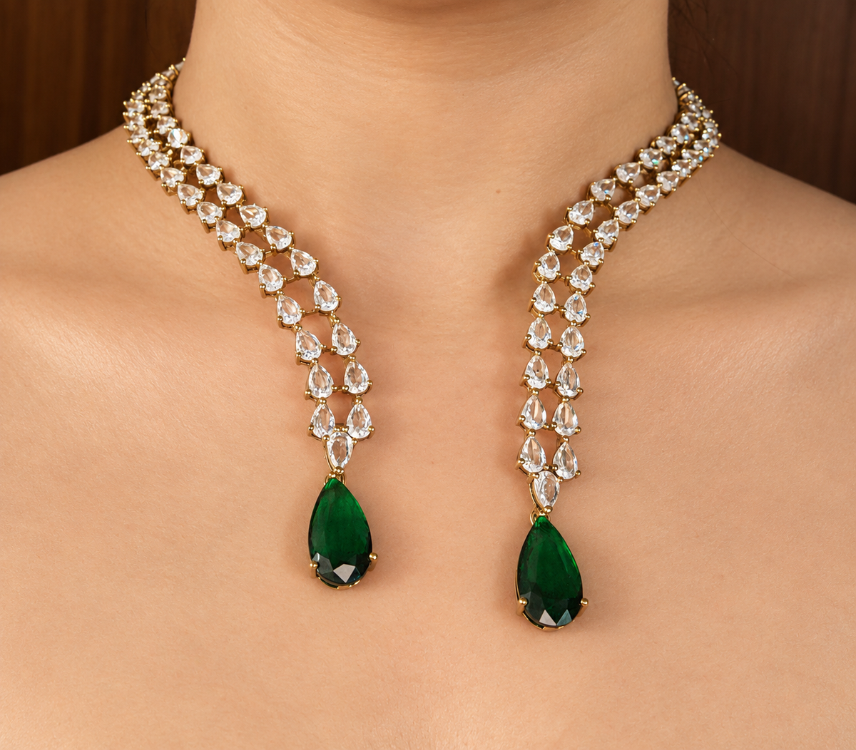 Zelora – Emerald Cascade Necklet with Earring Set