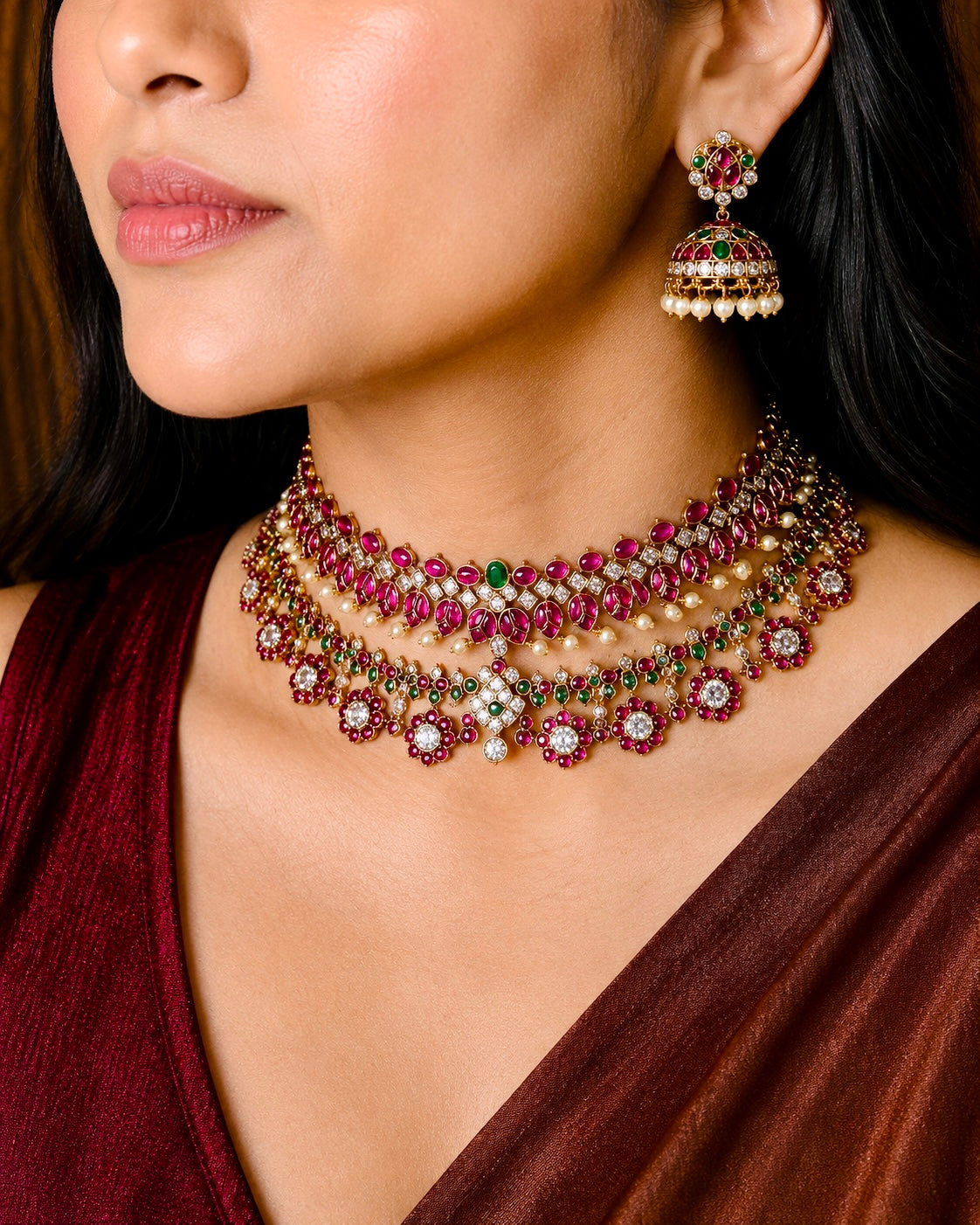 Mrunalini Dwimala – Convertible Original Jadau Kundan Two-Layer Necklace & Earring Set.